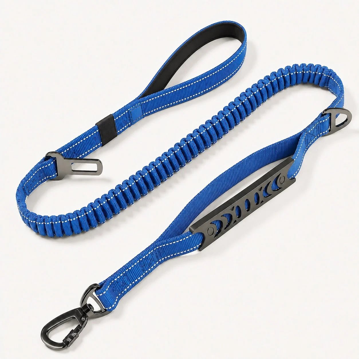 Bungee-Hundeleine in Blau mit Stoßdämpfung, gepolstertem Griff und Reflektornähten
