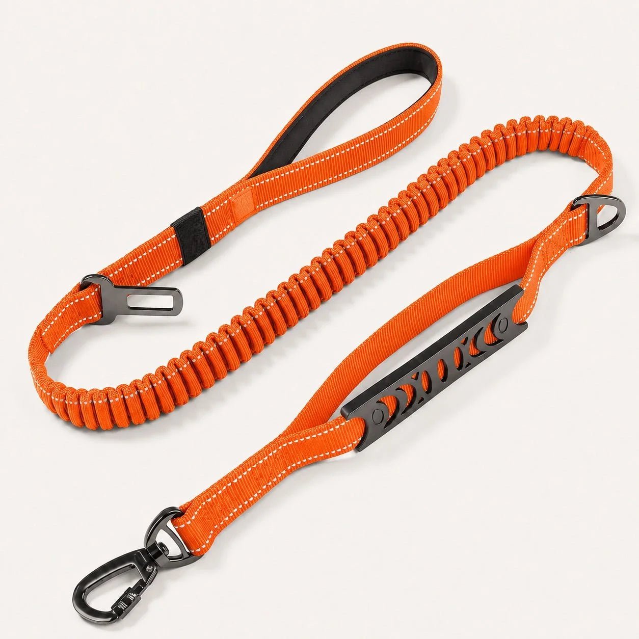 Bungee-Hundeleine in Orange mit Stoßdämpfung, gepolstertem Griff und Reflektornähten